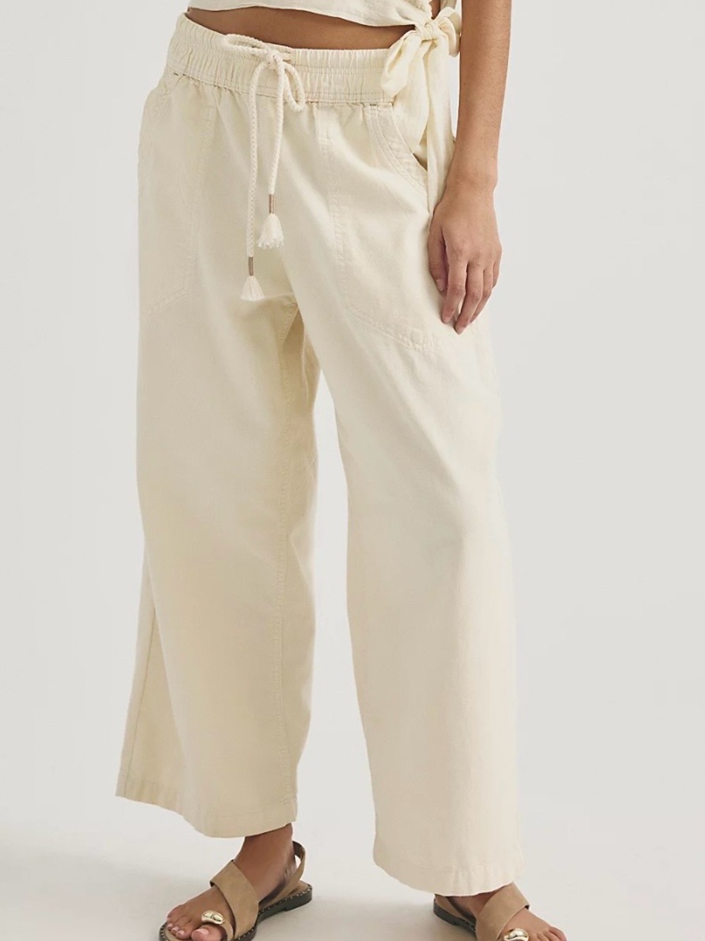 Free People Cream Wide-Leg Capris